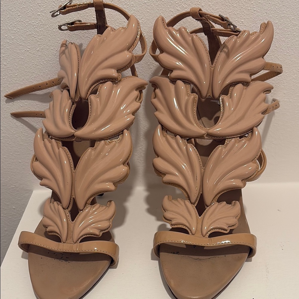 Giuseppe Zanotti Tan Sandals with Ornate Leaf Design